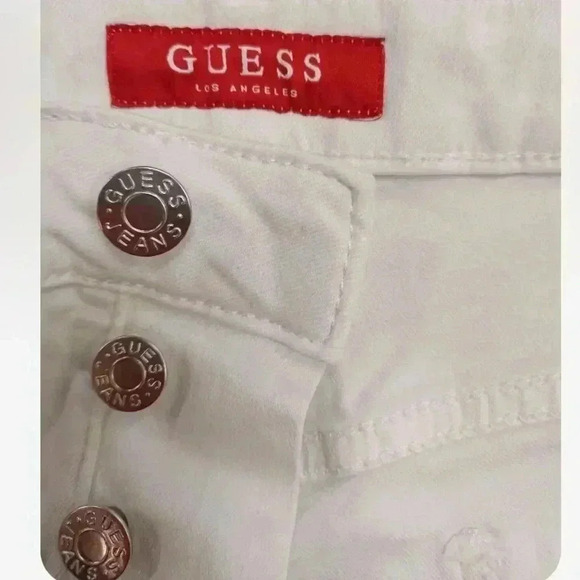 Guess White Rolled Cuff Distressed High Rise Shorts Size 31 - Picture 13 of 14
